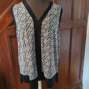 Jones New York Womens XL Sleeveless Geometric Print V-Neck Blouse Black & White